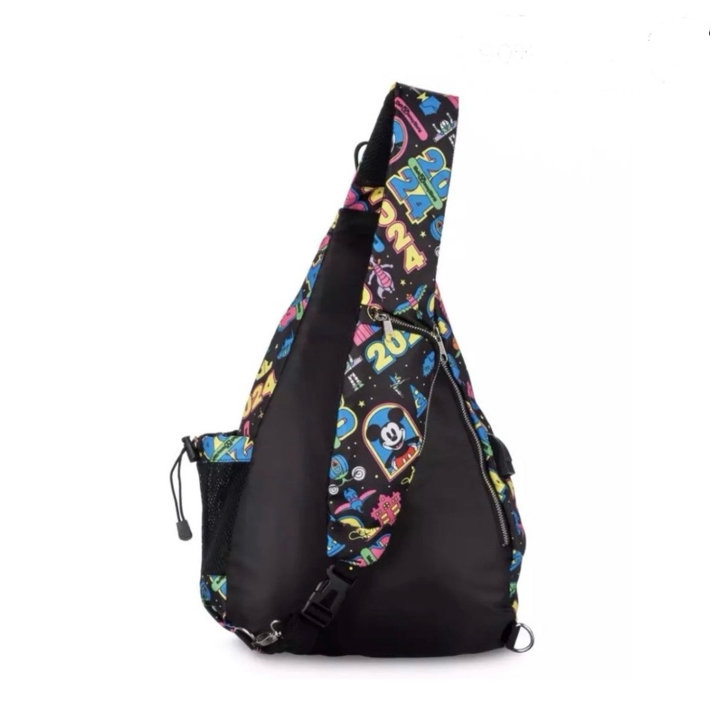 2024 Disney Parks Walt Disney World Crossbody Sling Bag Black Neon Mickey Castle - Picture 2 of 3